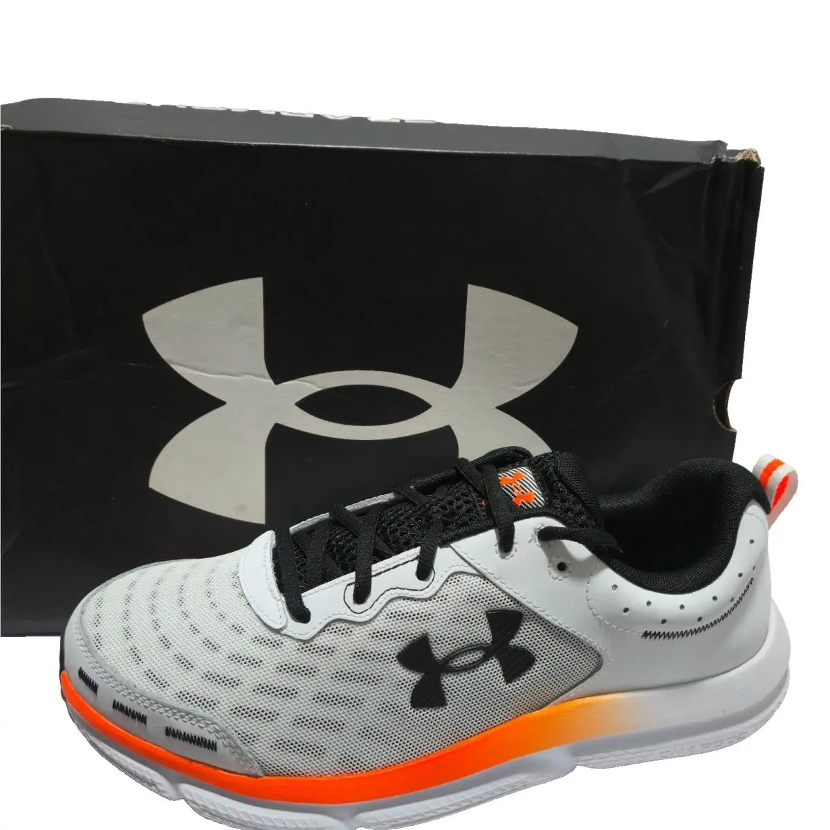 Under Armour Mens UA Charged Assert 10 Running Shoes White Black Orange 9.5 4E