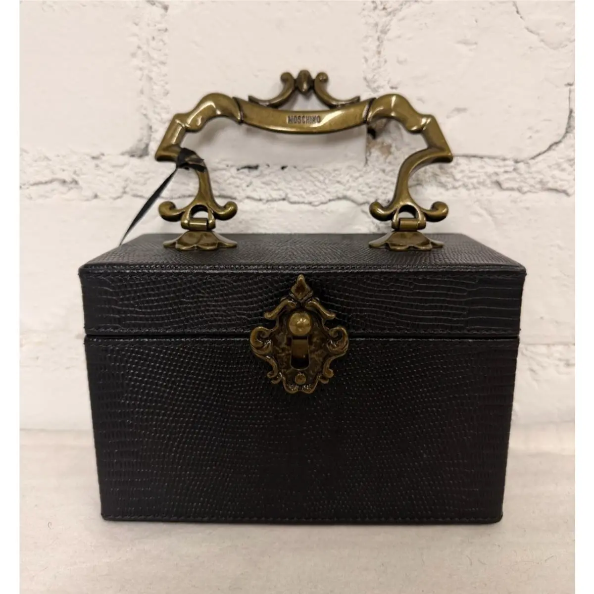 AW22 Moschino Couture Jeremy Scott Black Box Purse w/ Bronze Antique Hardware