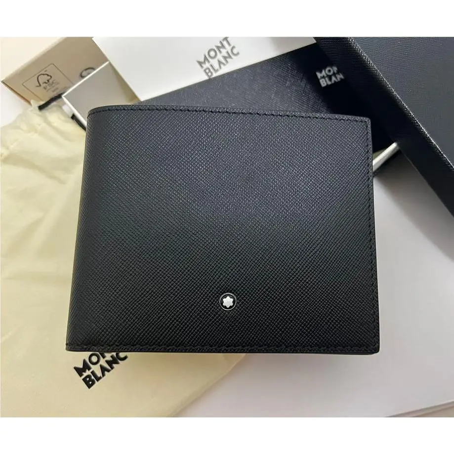Montblanc Mens Black Leather Wallet 6CC Card Holder Bifold Luxury