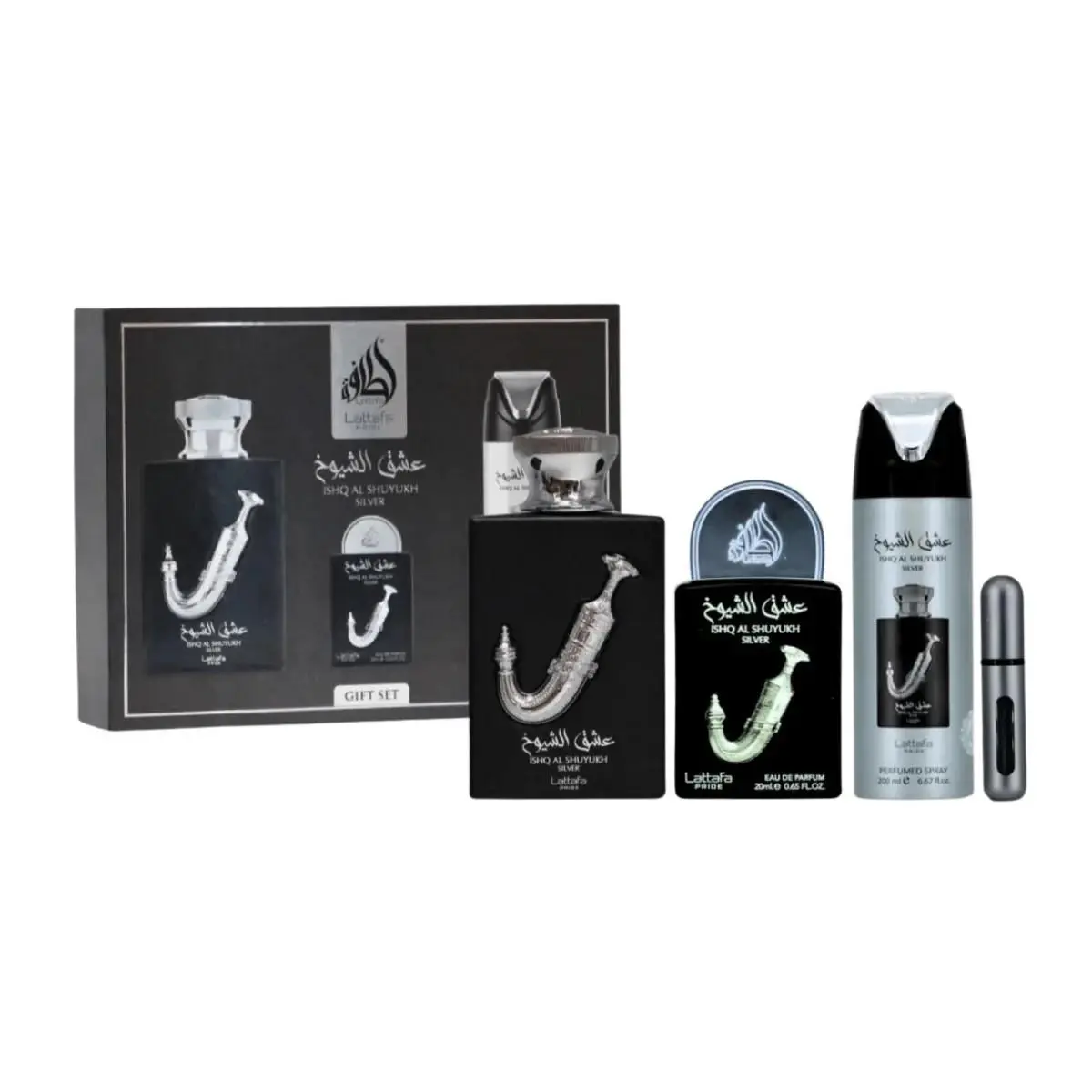 Lattafa Ishq Al Shuyukh Silver Eau De Parfum Spray 3.4 Oz Unisex 3 Pcs Set