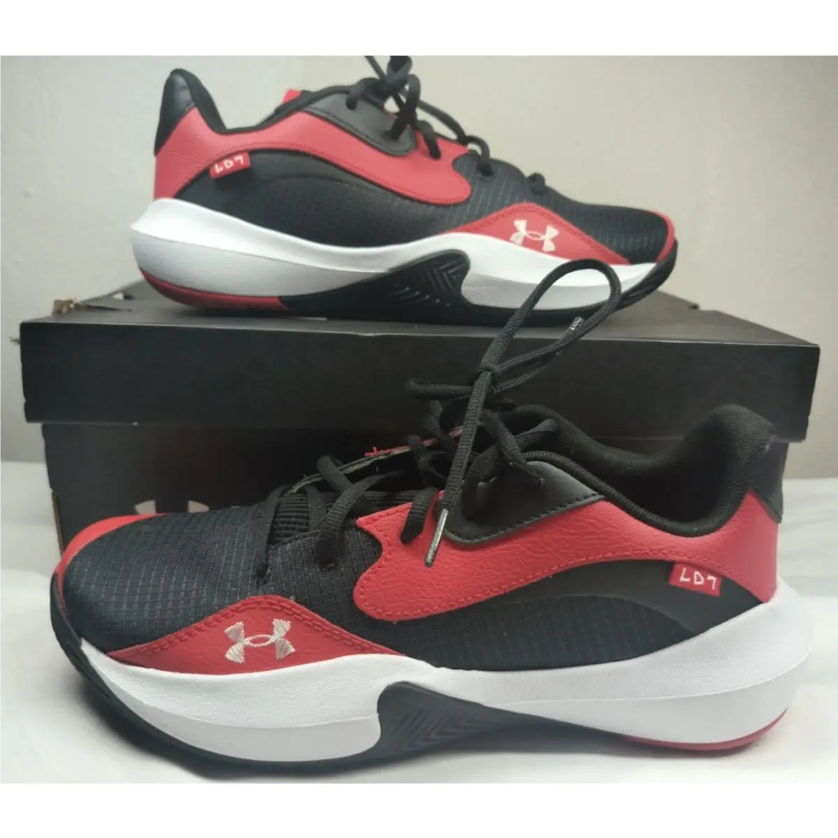 Under Armour Lockdown 7 Basketball Sneakers Red Black US Mens Size 9 w 10.5