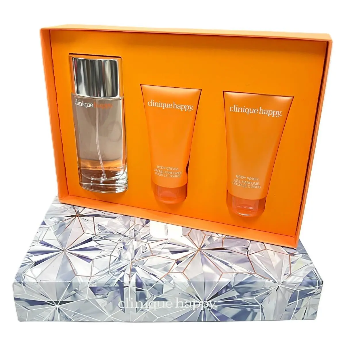 Clinique Absolutely Happy 3 Pcs Set 3.4oz Edp 2.5 Body Cream Wash