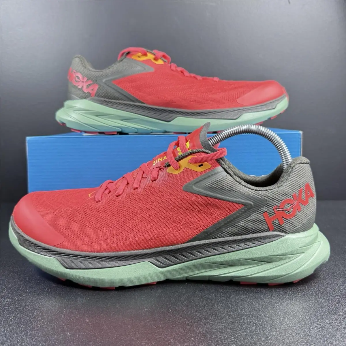Hoka One One Zinal Trail Running Shoes Orange/black Olive Mens Size 10.5 D