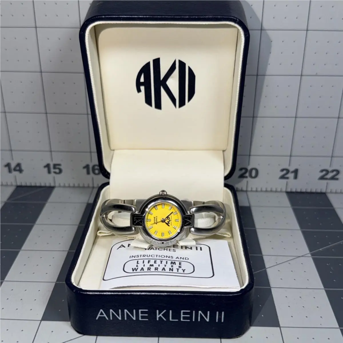 II AK H2O Quartz Day Date Ladies Watch Yellow Dial W/box Need Bat by Anne Klein