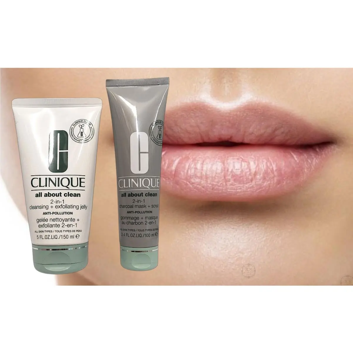 Clinique All About Clean 2-in-1 Charcoal Mask 3.4 oz Exfoliating Jelly 5 oz DU