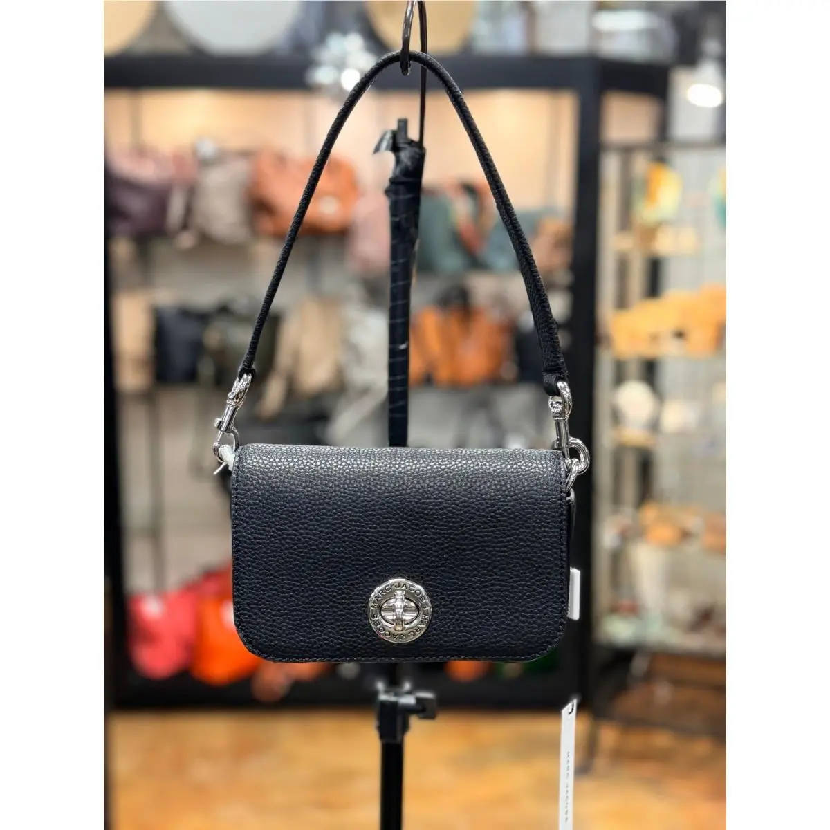 Marc Jacobs Black Leather Shoulder Crossbody Signet Turn Lock Small Bag