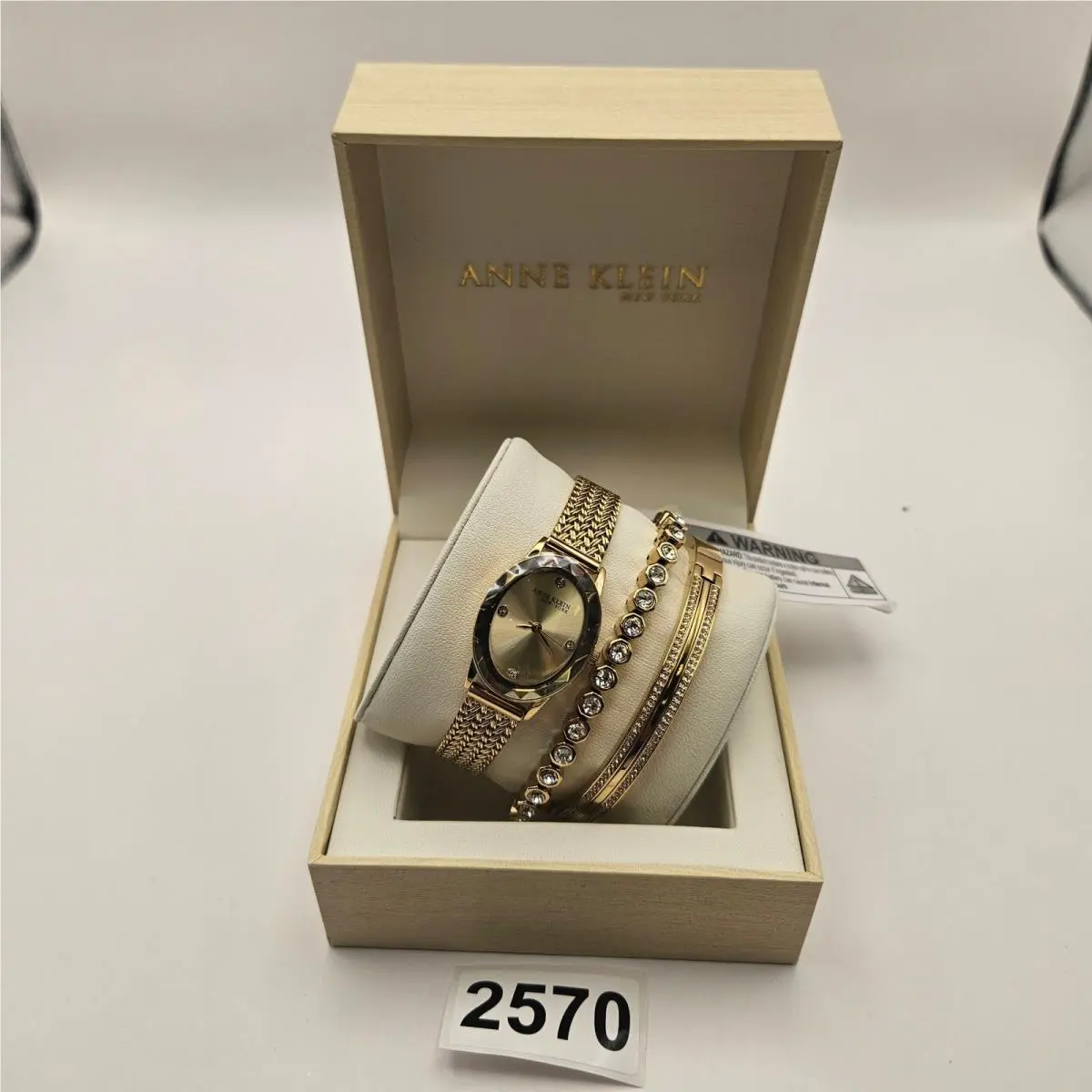 Anne Klein New York Crystal Accented Bangle Women`s Watch Bracelet 12/7786GPST