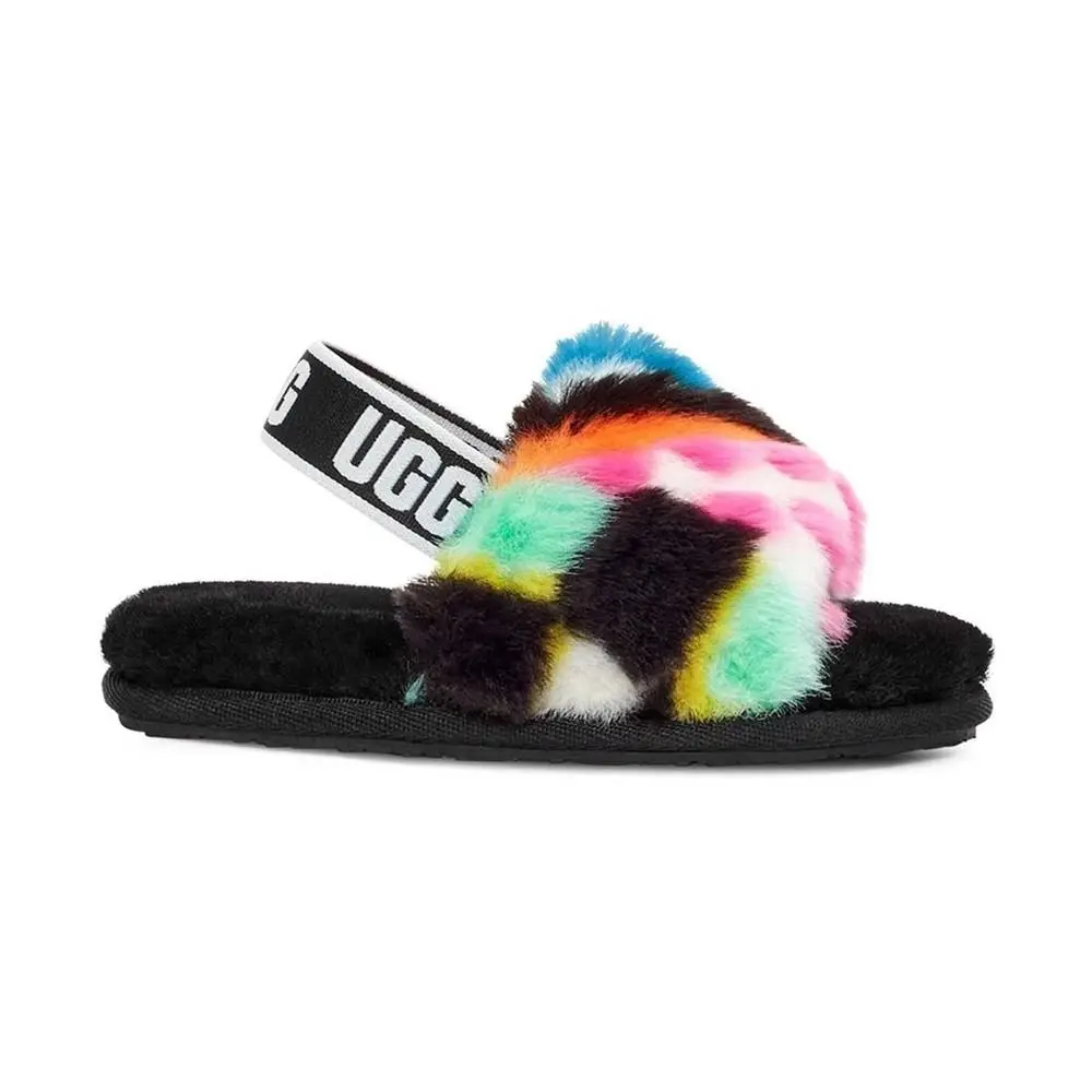 Infant Ugg Fluff Yeah Slide Checks Black Multi 1130391I-BLKM - 5 - Black Multi