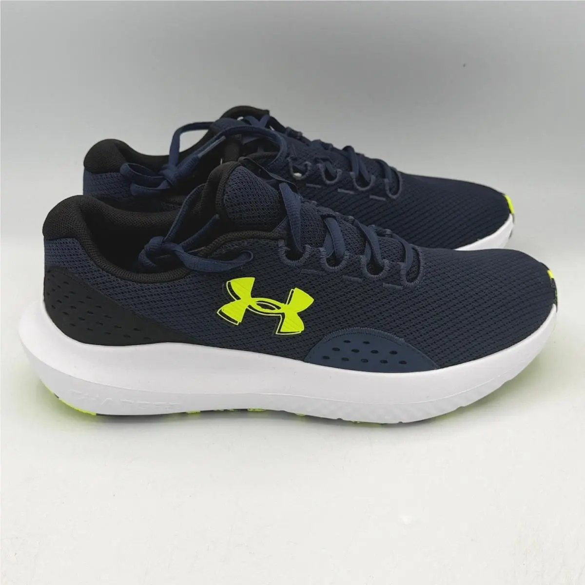 Under Armour Charged Surge 4 Mens Running Shoes 8.5 Navy Blue Lime 3027000-404