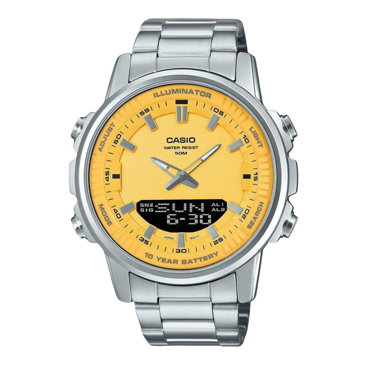 Analog-digital Combination Yellow Dial Quartz AMW-880D-9AV 50M Mens Watch by Casio