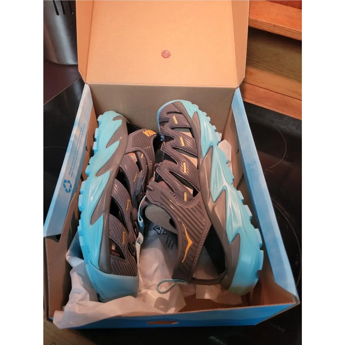 Hoka One One Hopara Womens 10.5/43.33 Gull Grey Antigua Hiking Sandals Blue Gray