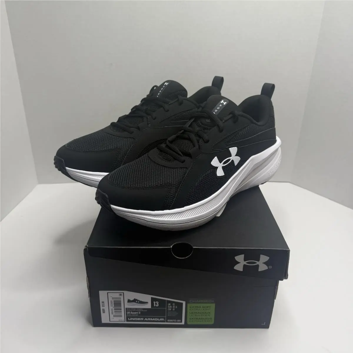Under Armour UA Charged+ Assert 11 Men’s Running Shoes Black White Size 13
