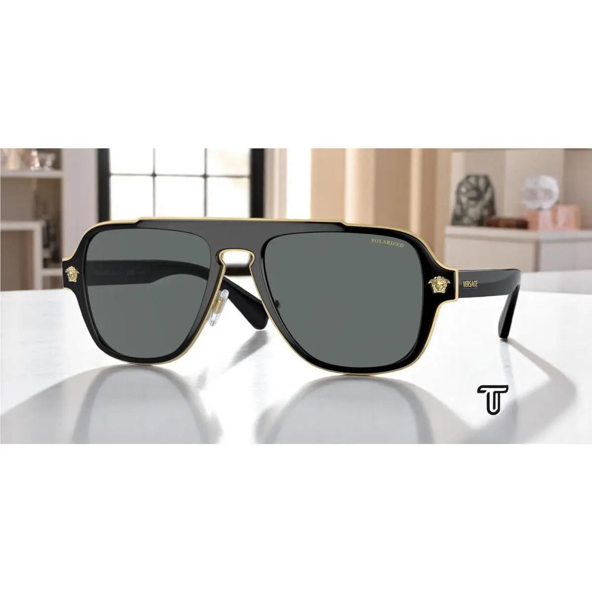 Versace VE2199 100281 Black Polarized Grey 56 mm Men`s Sunglasses