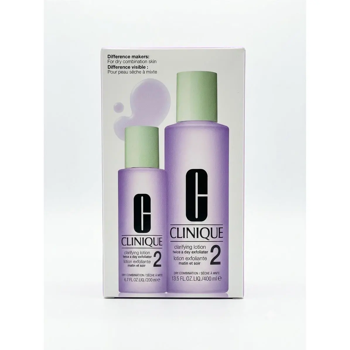 Clinique Clarifying Lotion 2 Duo Set Exfoliator Toner 13.5 oz 6.7 oz Boxed
