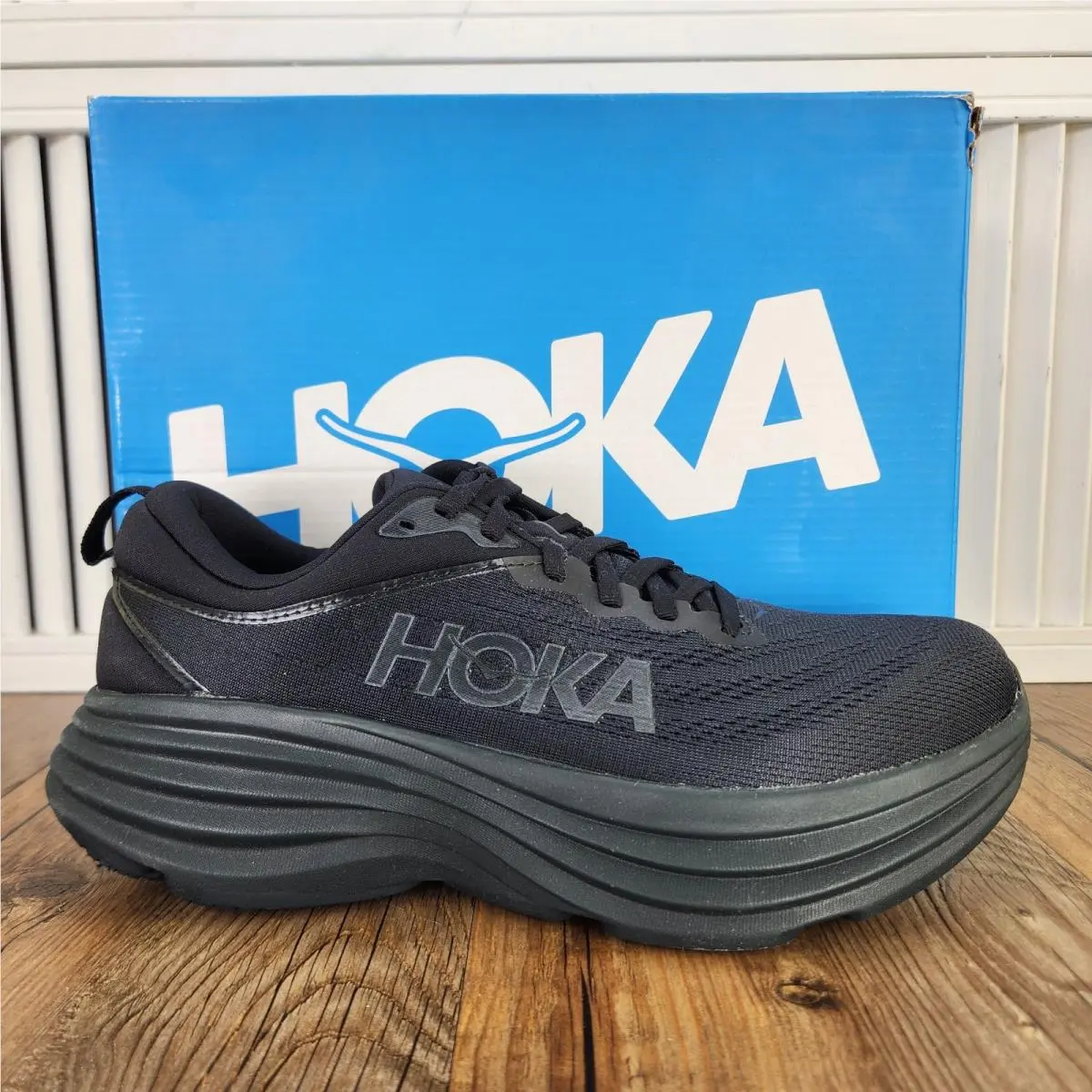 Hoka One One Bondi 8 Womens Sz 9.5 B Triple Black Running Gym Shoes 1127952 Bblc