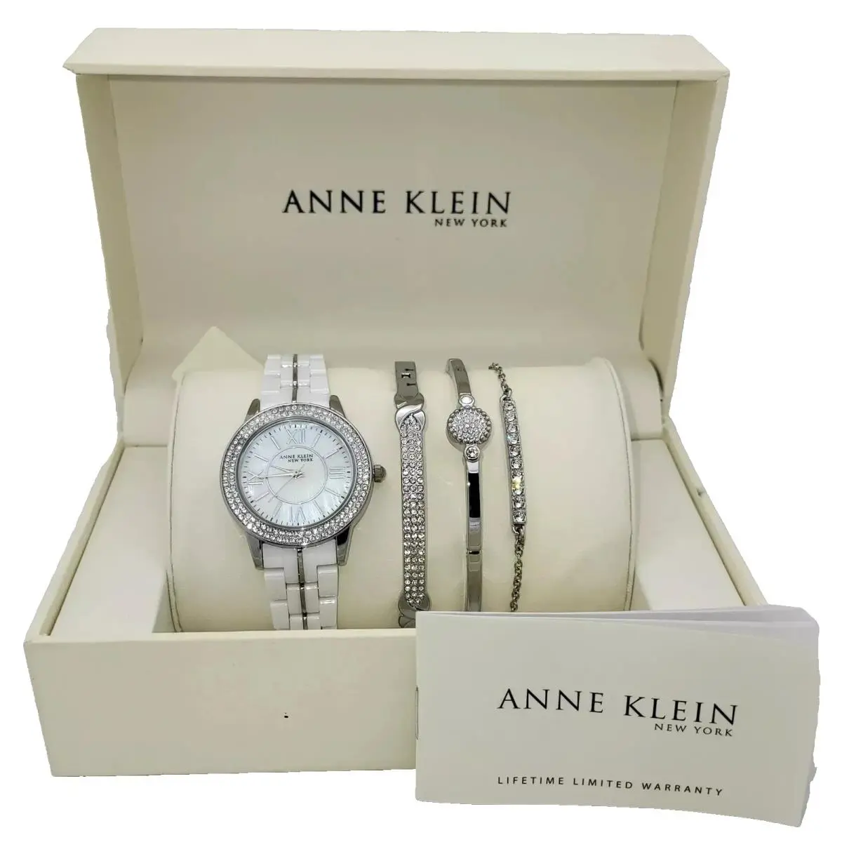 12/2299SVST Stainless Steel Ceramic Watch Bangle Set by Anne Klein