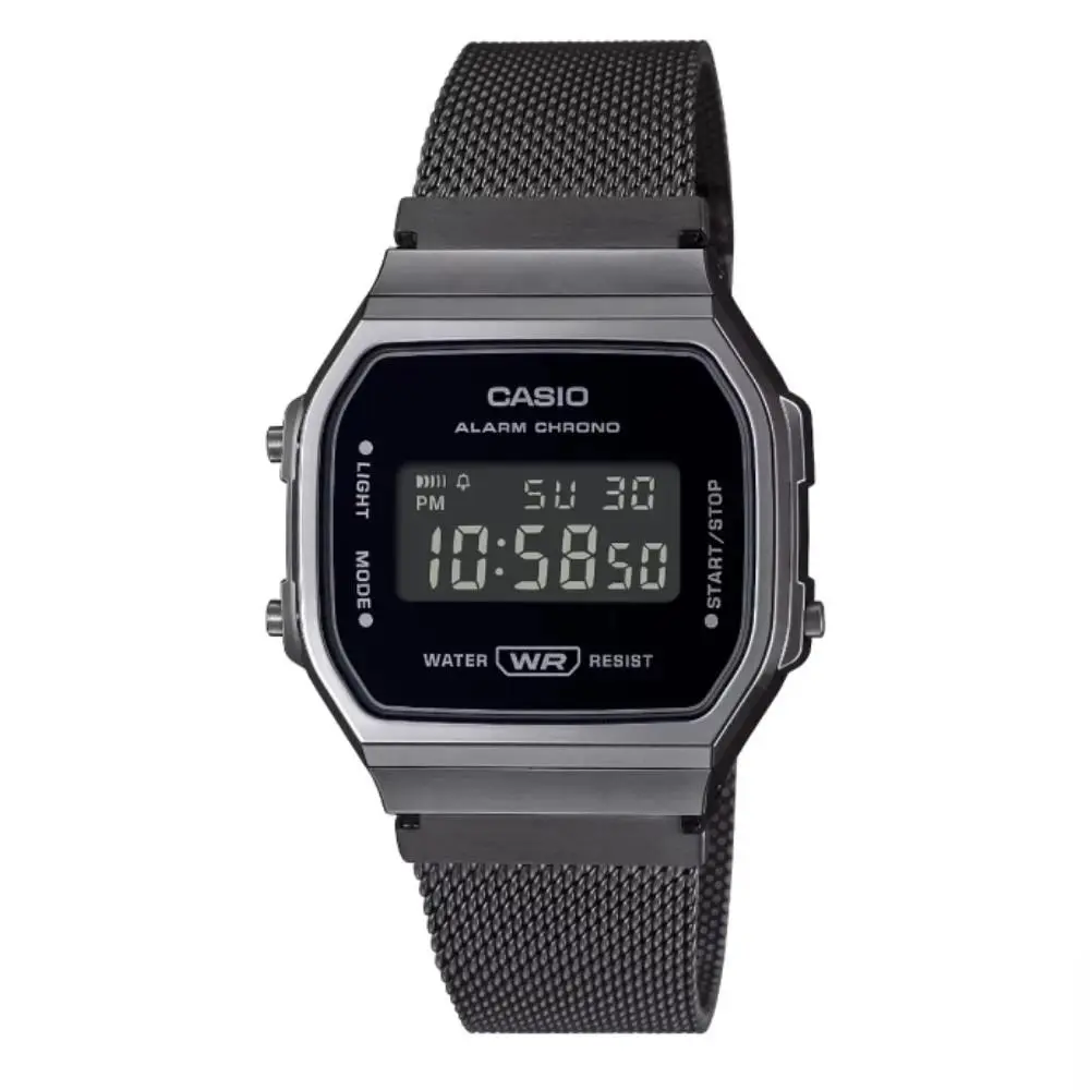 Casio A168WEMB-1B Vintage Black Digital Mesh Bracelet Men`s Watch
