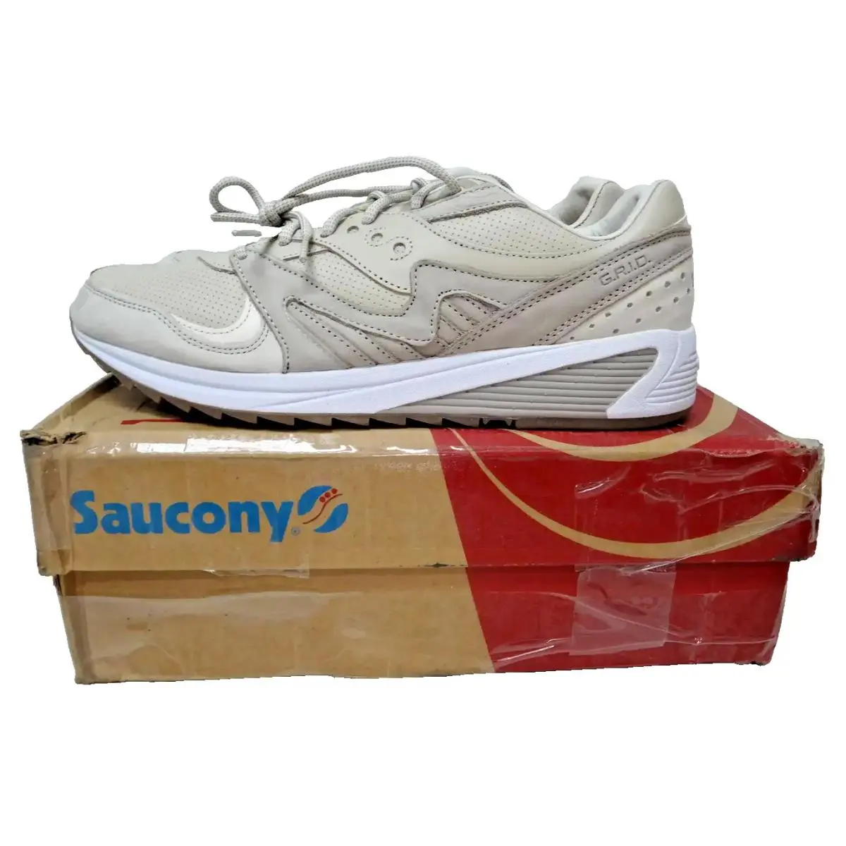 Saucony Grid 8000 Mens 11 Desert Sand Leather Athletic Sneakers S70318