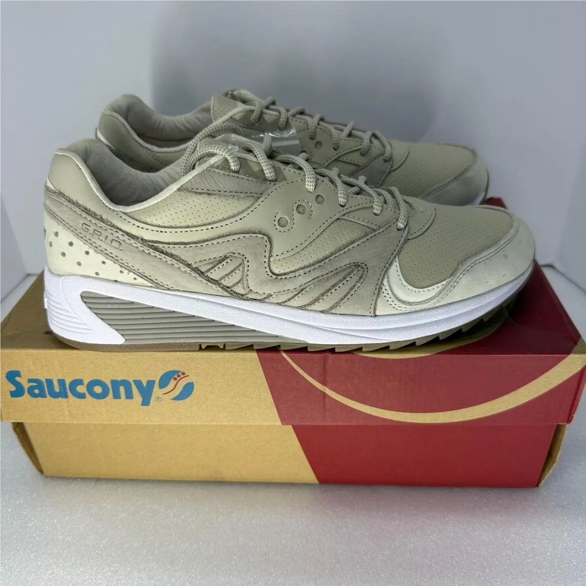 Saucony Grid 8000 Shoes Mens US 11.5 Leather Desert Sand Sneakers S70318-1