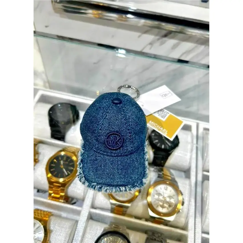 Michael Kors Giftables Baseball Cap Key Fob Bag Charm Washed Denim Keycha