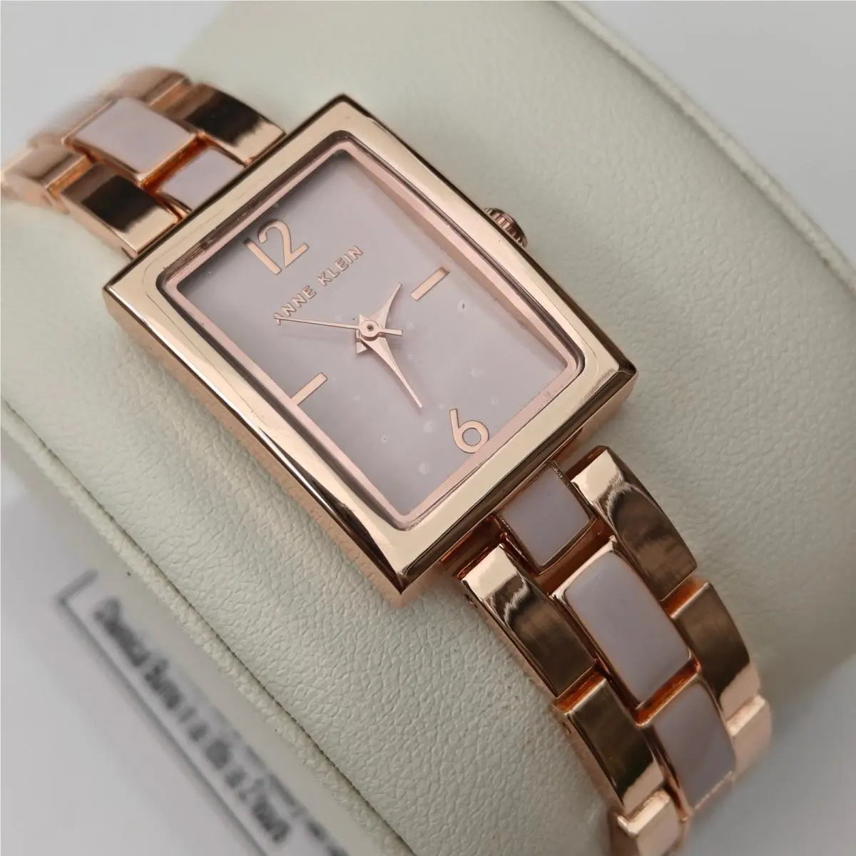 Womens Rose Gold Pink Rectangular Watch Pink Porcela by Anne Klein