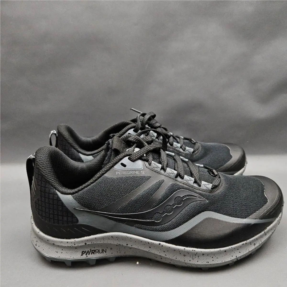 Saucony Peregrine 12 Trail Running Shoes Mens 7.5 Wide Black Gray Sneakers