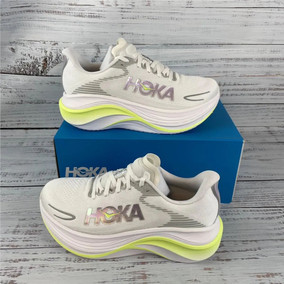 Hoka Skyward X 2 Womens US 8.5B Running Shoes White Neon Yuzu