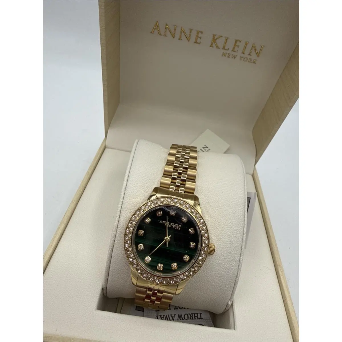 Anne Klein York Malachite Quartz Women’s Watch Gold Band Green Face