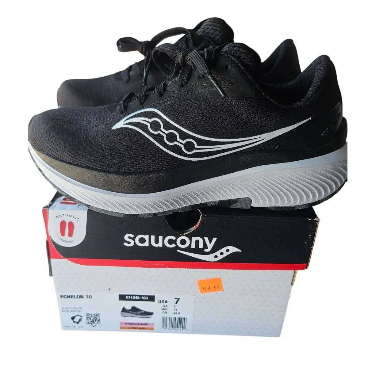 Saucony Echelon 10 Womens Running Shoes Black Silver S11046-100 Size 7 X Wide