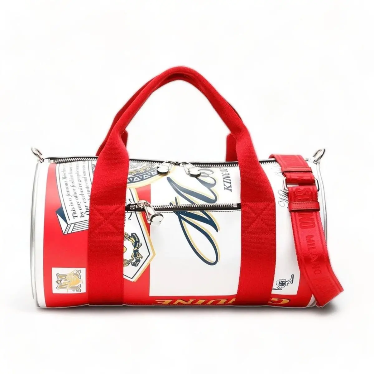Moschino x Jeremy Scott Budweiser Beer Can Leather Duffel Bag White