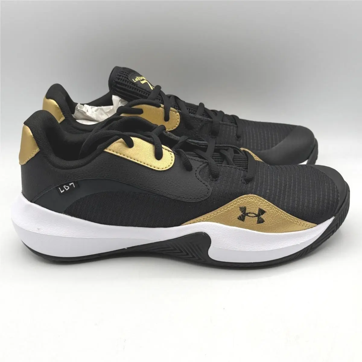 Under Armour Lockdown 7 Low Men Size 10 Black Gold Basketball Shoes 3027646-001