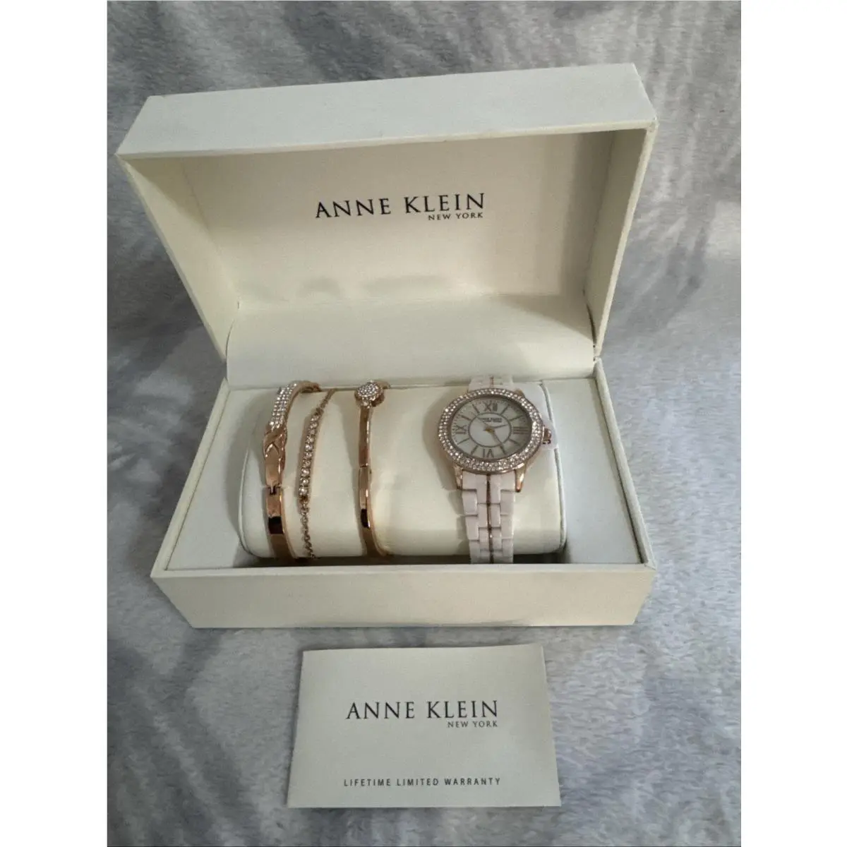 Anne Klein 12/2298RGST Light Pink Ceramic Watch Band Rose Gold Bangle