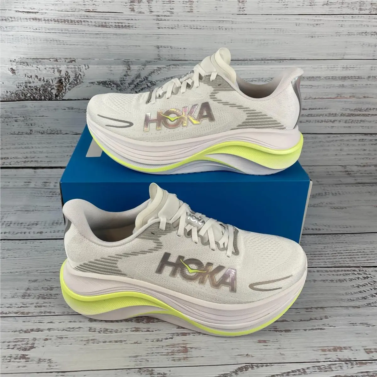 Hoka Skyward X 2 Womens US 11 B Running Shoes White Neon Yuzu