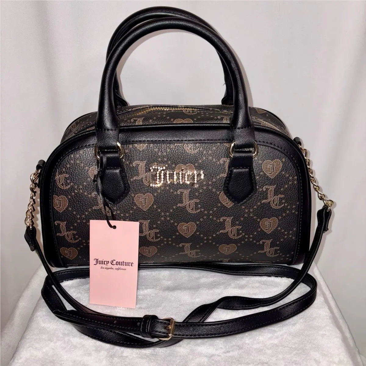 Forever Satchel Bowler Liquorice Grid Crossbody Strap by Juicy Couture