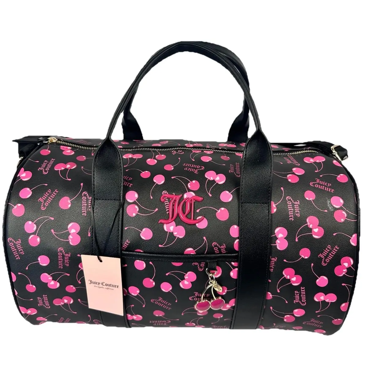 Juicy Couture Cherry Cherries Duffle Bag Black Pink Y2K Charm Boston Bag