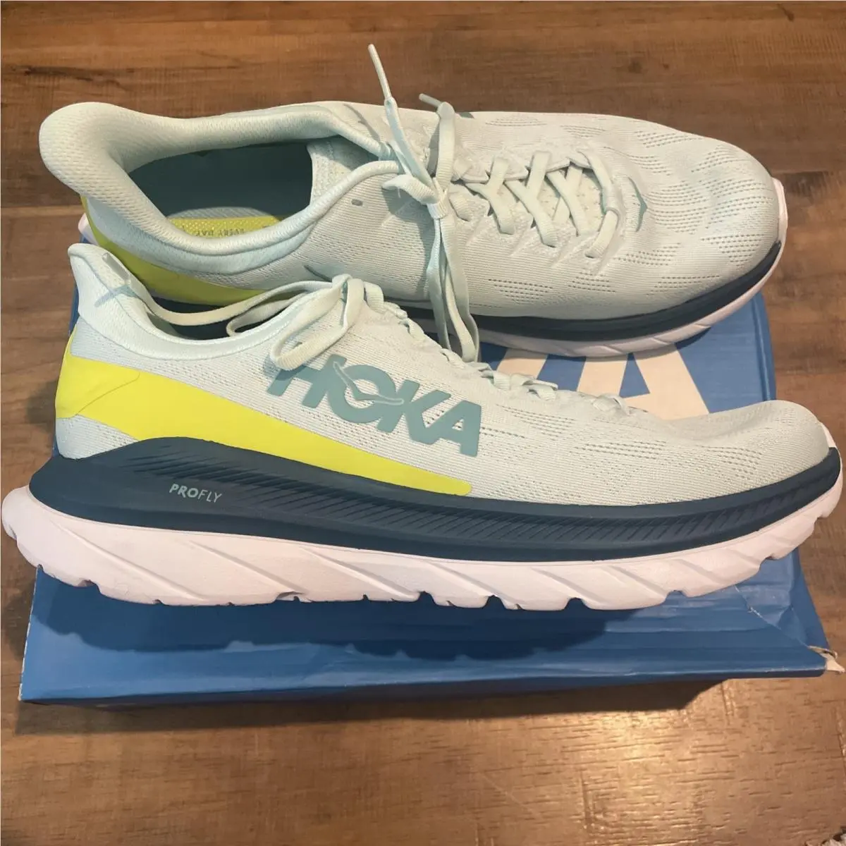 Hoka One One Mach 4 Blue Green Athletic Running Shoes Sneakers Mens 12.5D