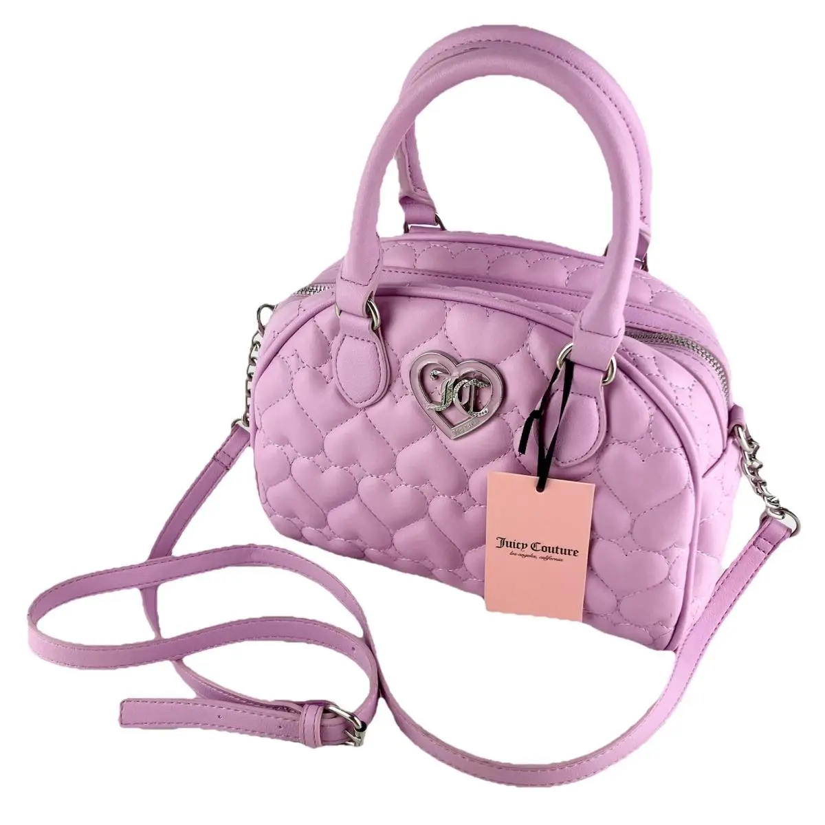 Juicy Couture Flawless Dome Satchel Heart Quilted Orchid Purse Crossbody