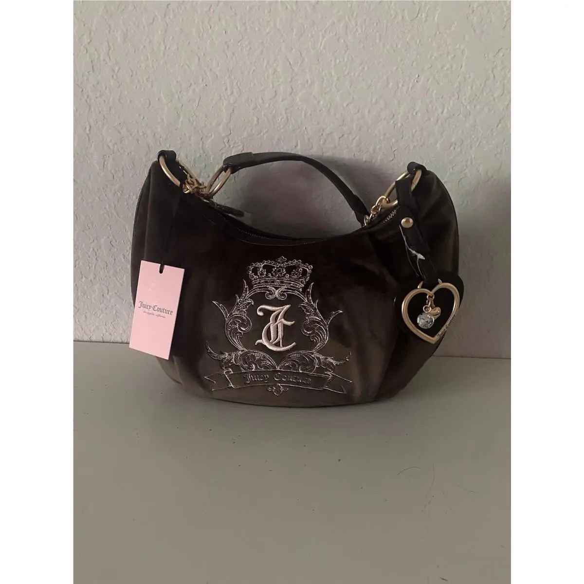 Juicy Couture Need More Juicy Hobo Shoulder Bag Chocolate W/ Heart Charm