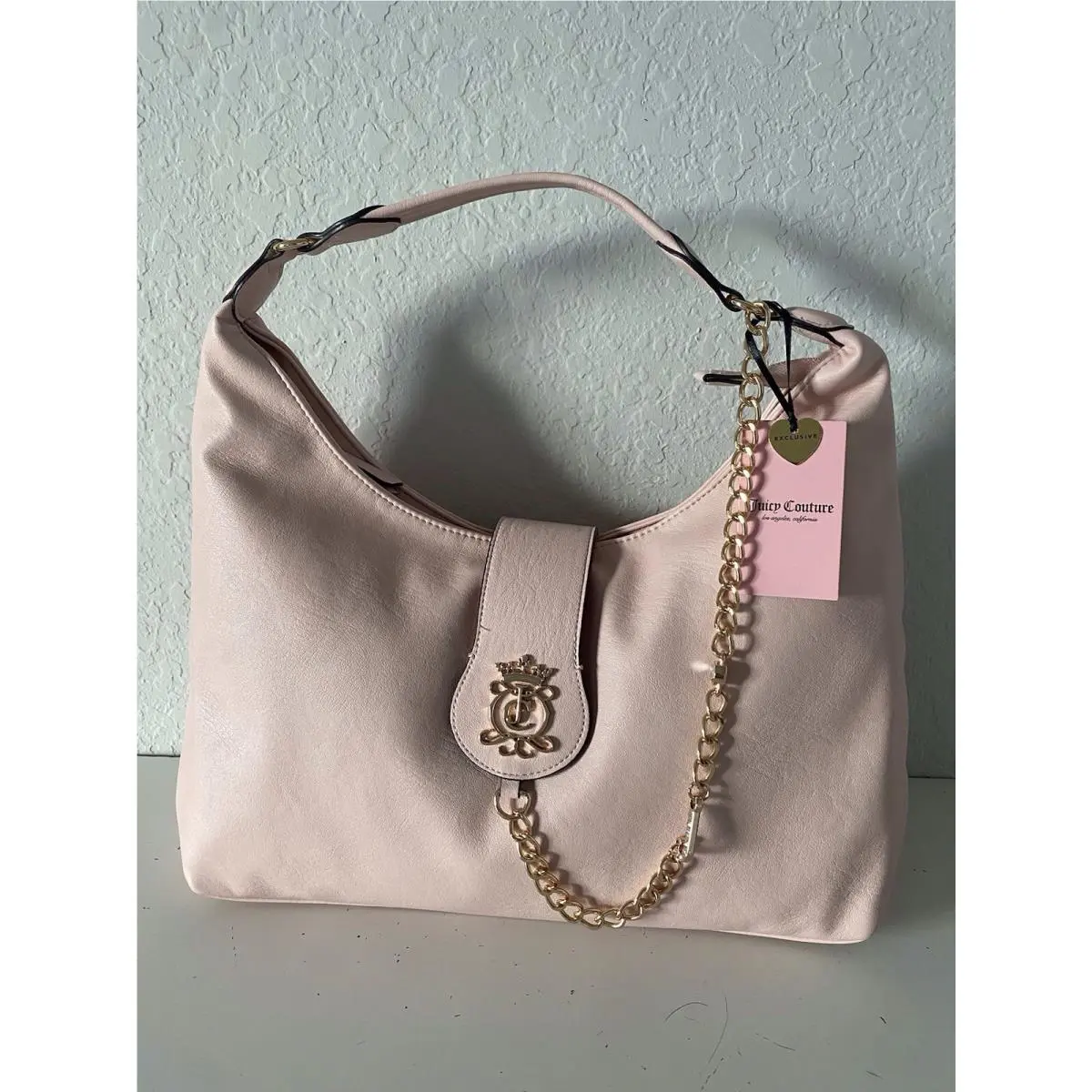 Juicy Couture Juicy Royal Crest Hobo Shoulder Bag Pink Clay W/chain J Charm