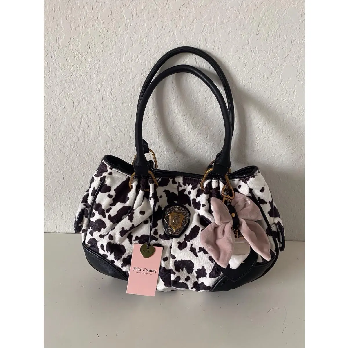 Romance Cow Print Satchel In Liquorice White W/charm Viral by Juicy Couture