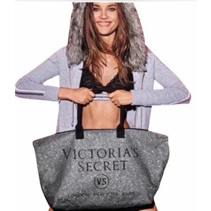 Y2K Christmas Gift Victorias Secret Silver Sparkly Glitter Weekender Tote