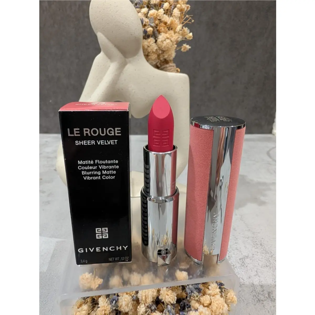 Givenchy Le Rouge Sheer Velvet Blurring Matte Lipstick 23 Pink Velvet Case