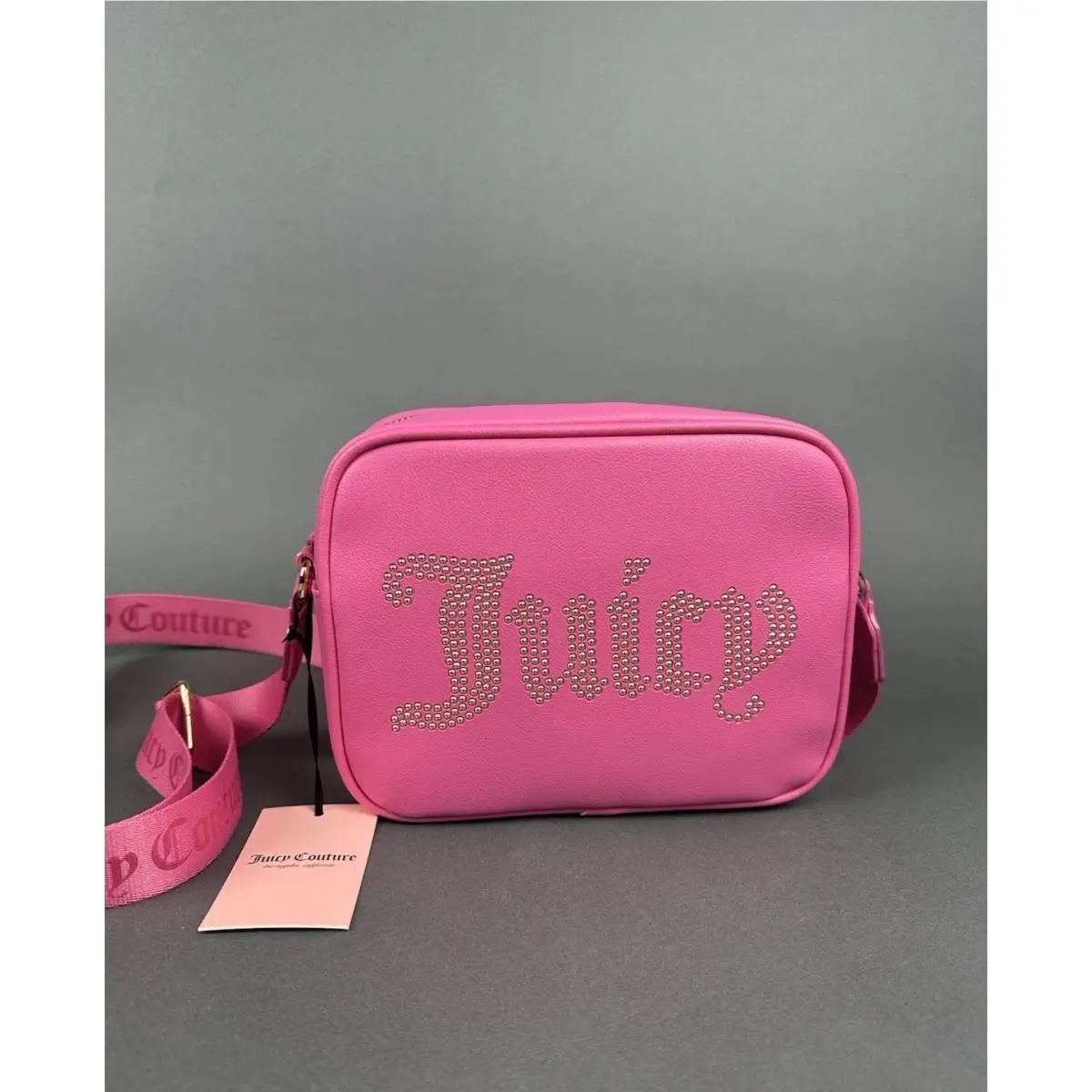 Juicy Couture Obsession Camera Crossbody Pink Fuzz with Golden Studs