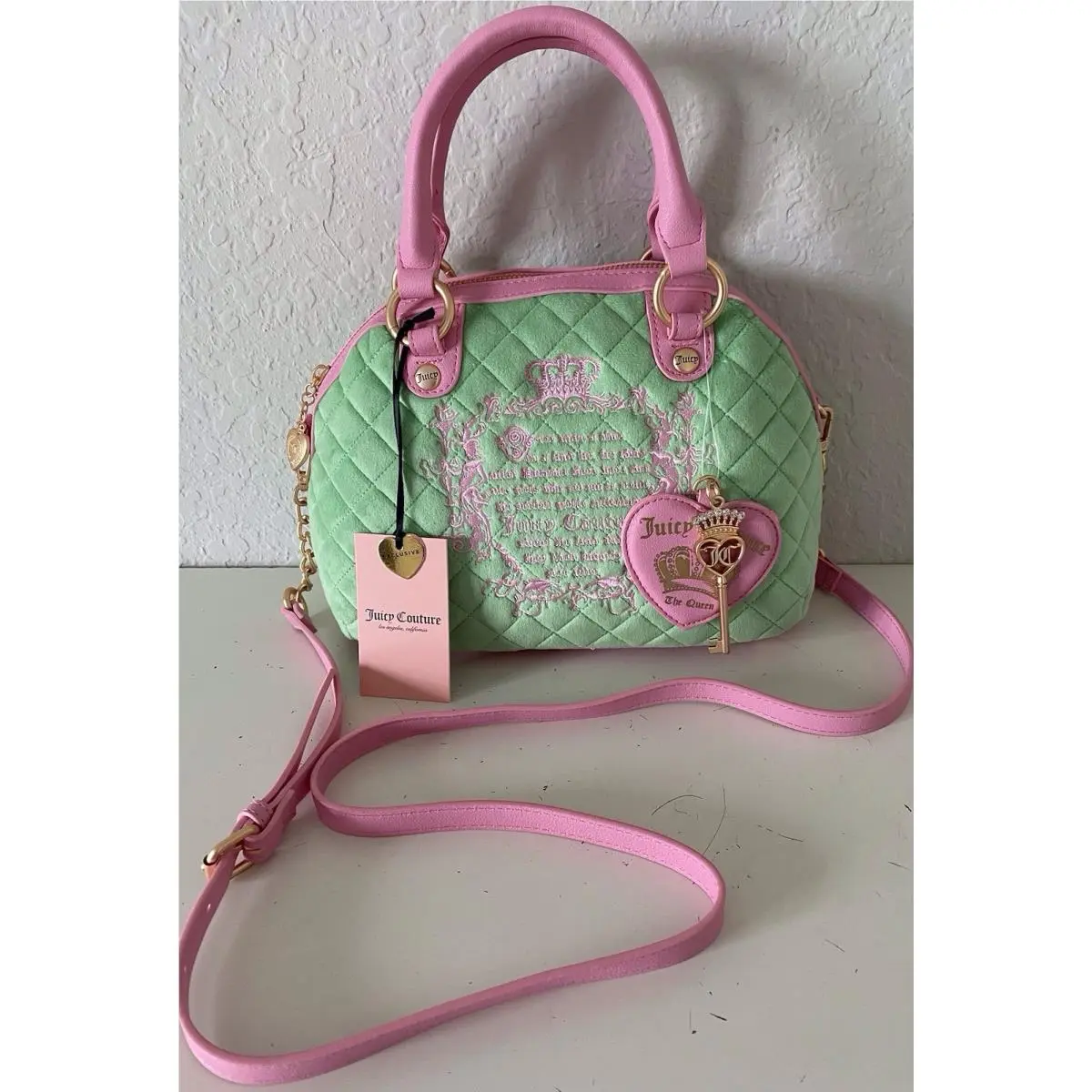 Juicy Couture Juicy Tale Crossbody Bag Retro Green Quilted Velour W/charms