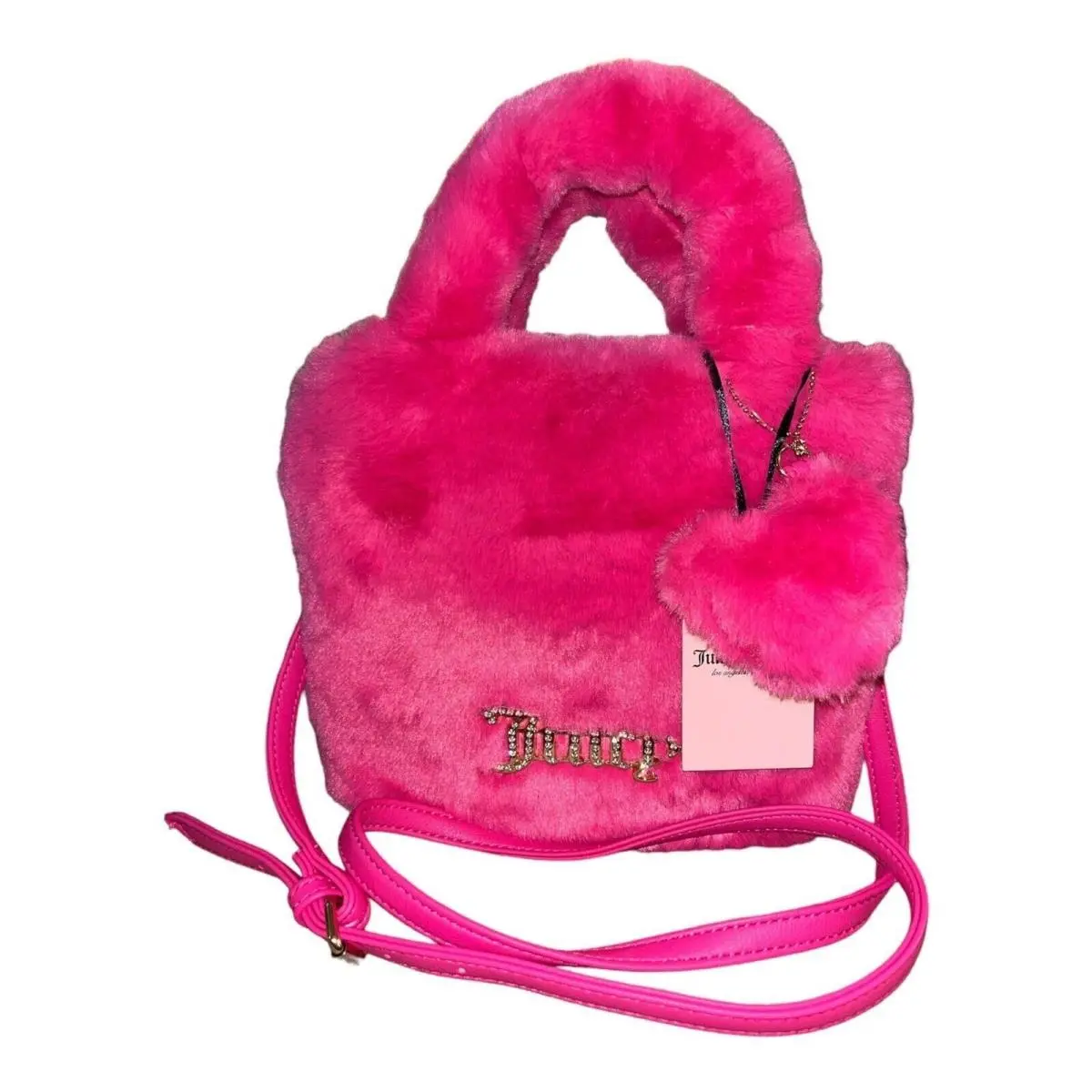 Juicy Couture Free Love Fuzzy Soft Hot Pink Satchel / Crossbody Strap Htf - Pink, Handle/Strap: Pink, Hardware: Gold