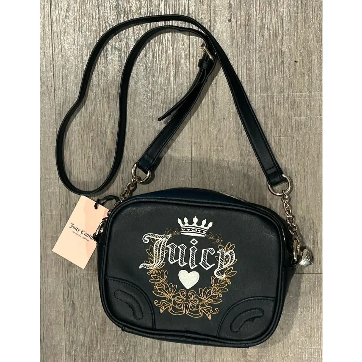 Y2K Juicy Couture Heritage Crossbody Purse Licorice Black Leather Retro