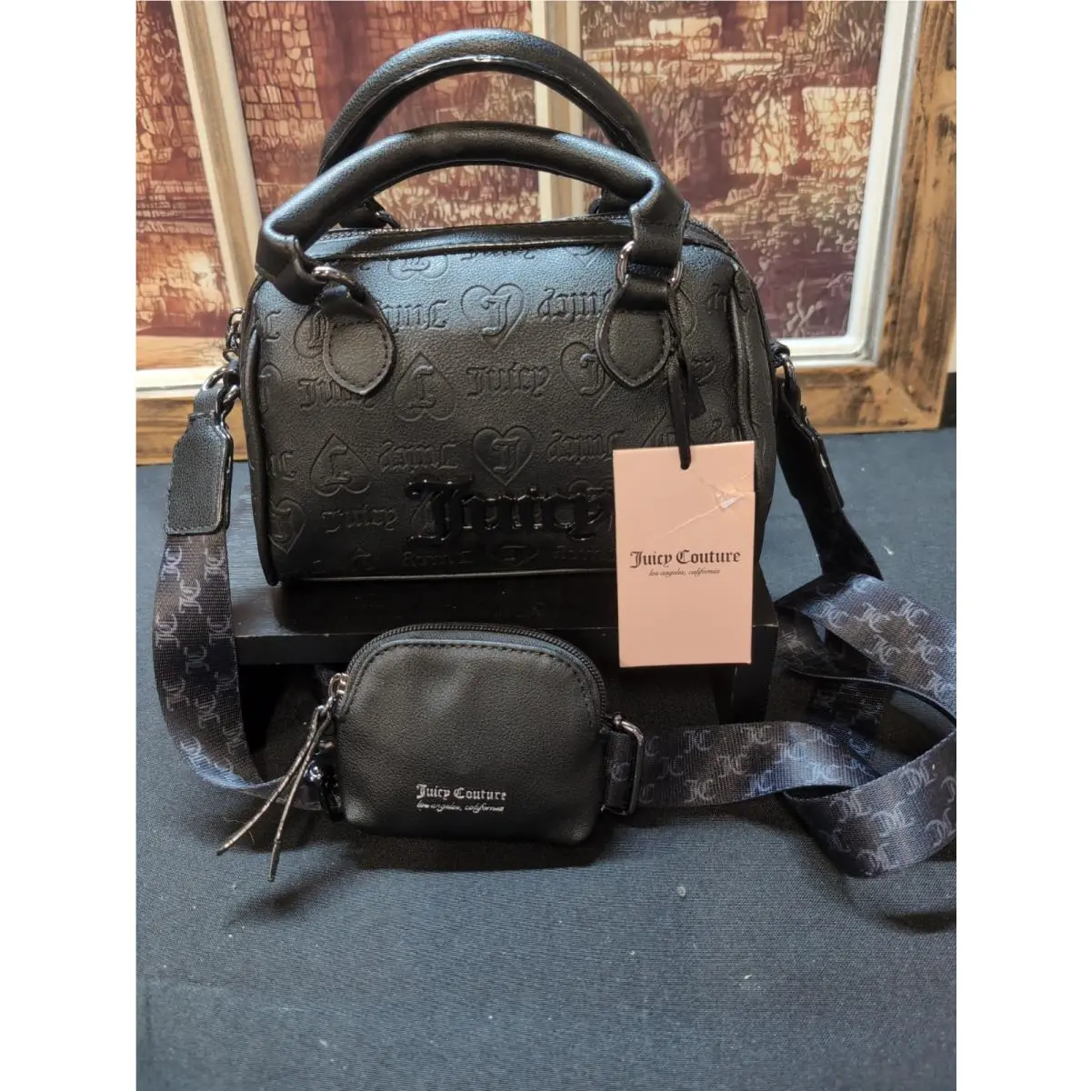 Juicy Couture Semi Charmed Mini Satchel Logo Crossbody Liquorice Black Bag