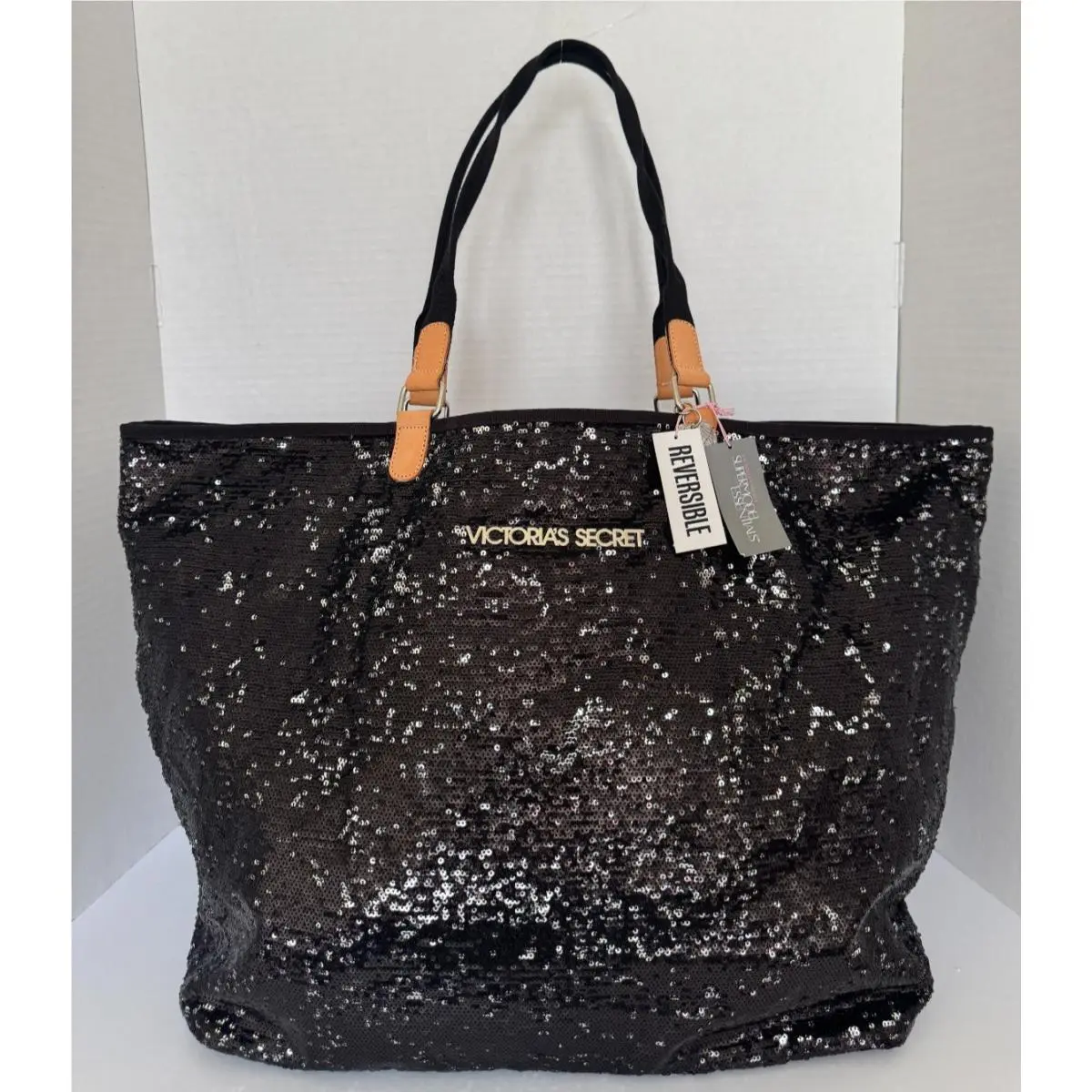 Victoria`s Secret Supermodel Essentials Sequin Tote Bag Reversible Black