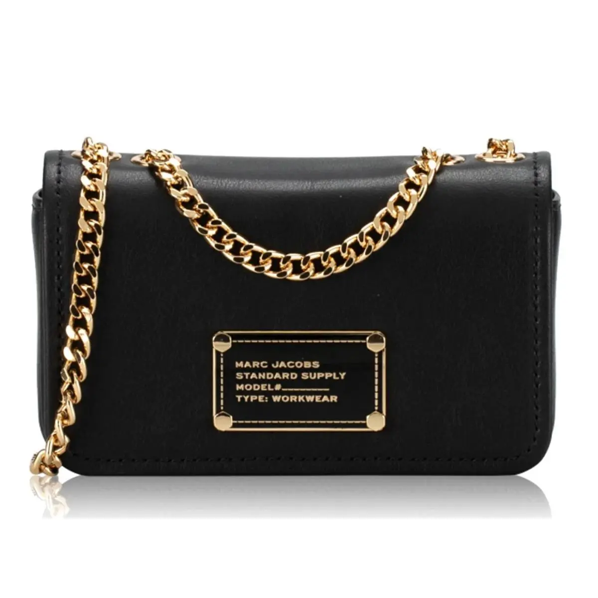 Marc Jacobs Workwear Mini Flap Crossbody Gold Tone Black Leather 4S5SMN003S01