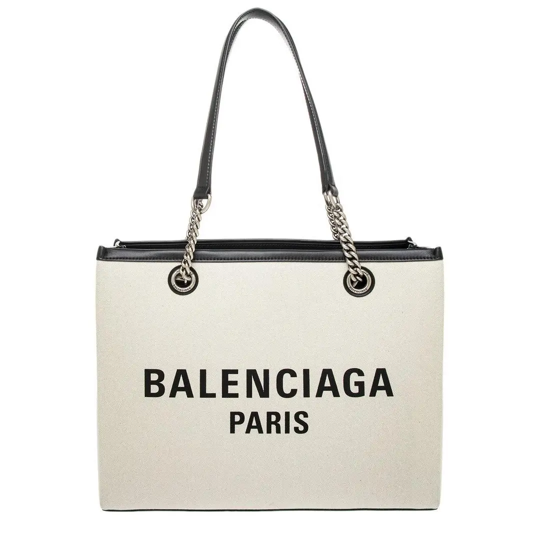Balenciaga Duty Free Medium Leather Canvas Tote Women`s Black